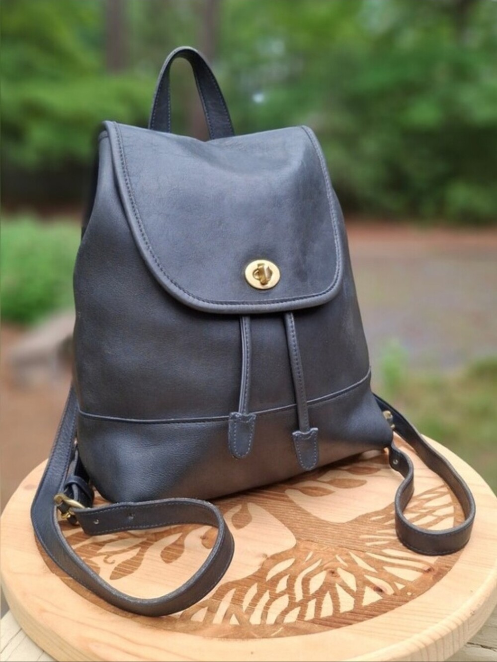 Vintage 1998 Coach Navy Glove Tanned Leather Large Daypack Backpack #9791